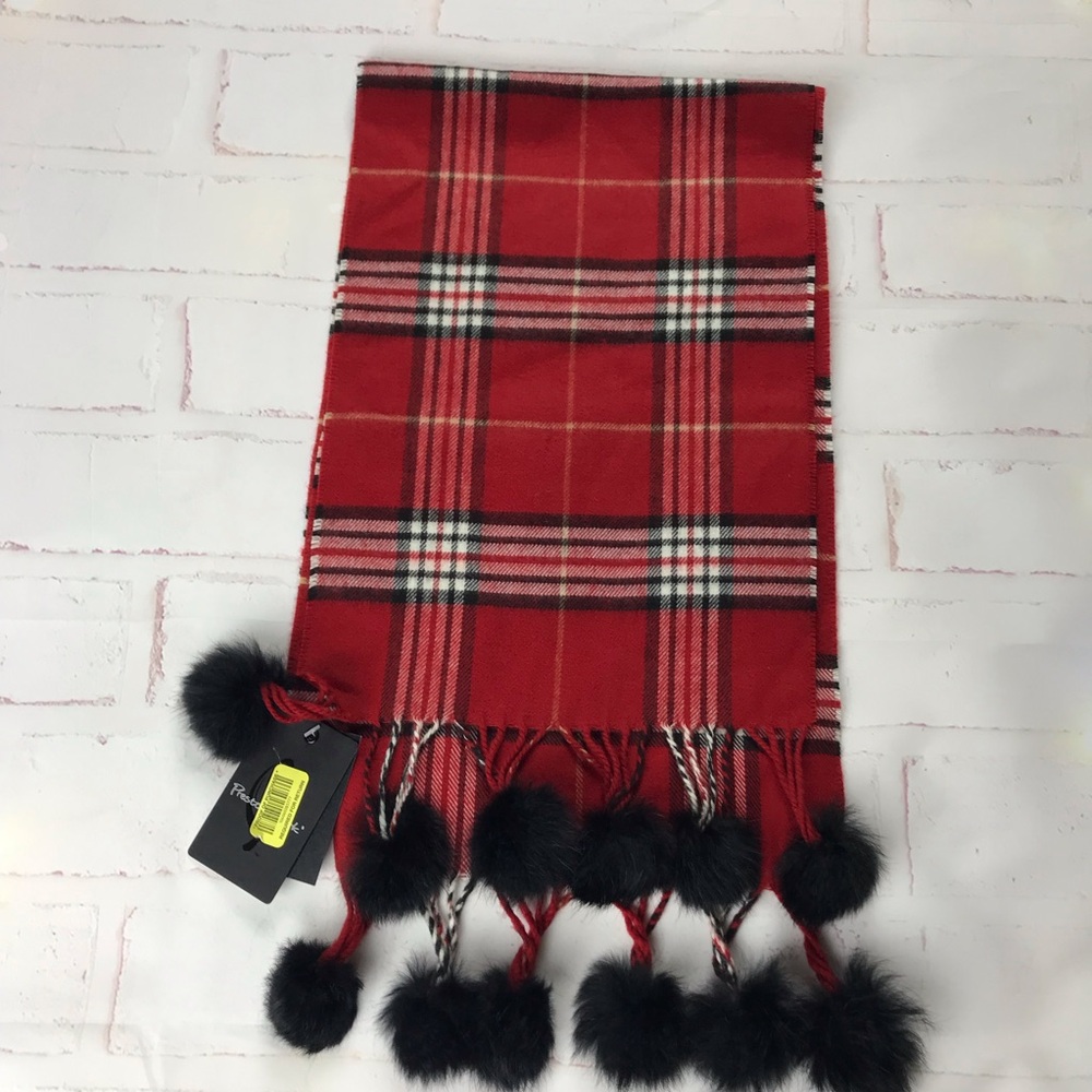 NWT: Preston & York Red plaid rabbit fur scarf